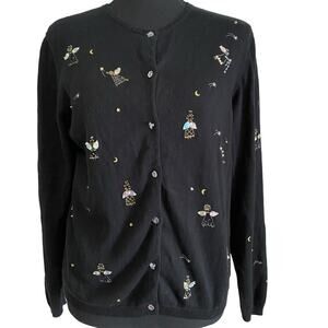 Talbots Embroidered Angel Shell‎ wings Cardigan Christmas Holiday Sweater Angels